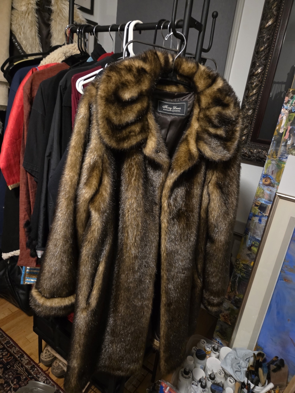 Terry Lewis Classic Luxuries Brown Faux Fur Swing Coat with Plush Collar